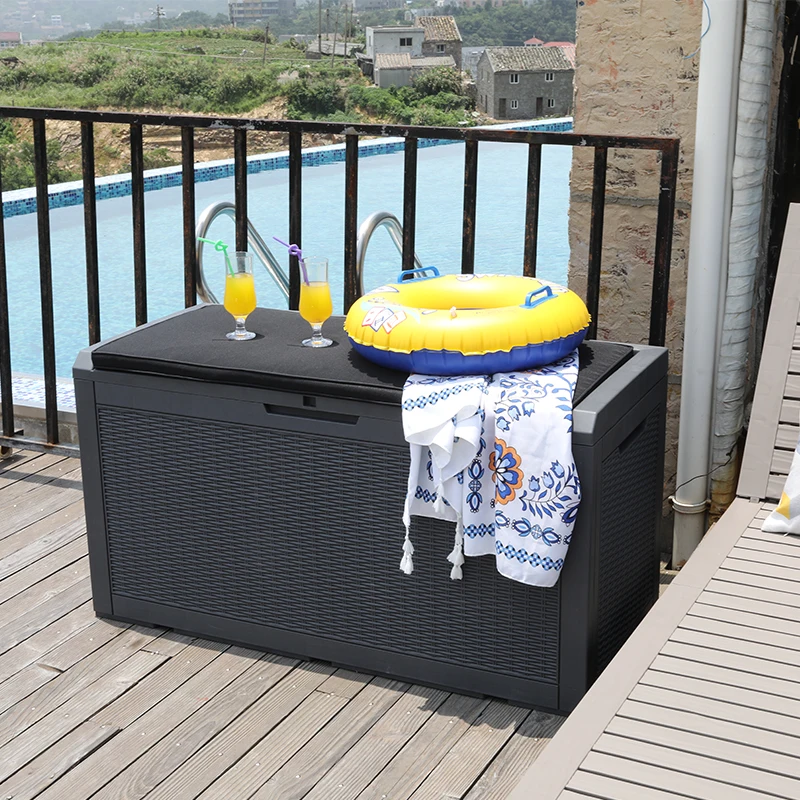 Pool Deck Box Garden Outdoor Plastic Rattan Storage Box Waterproof