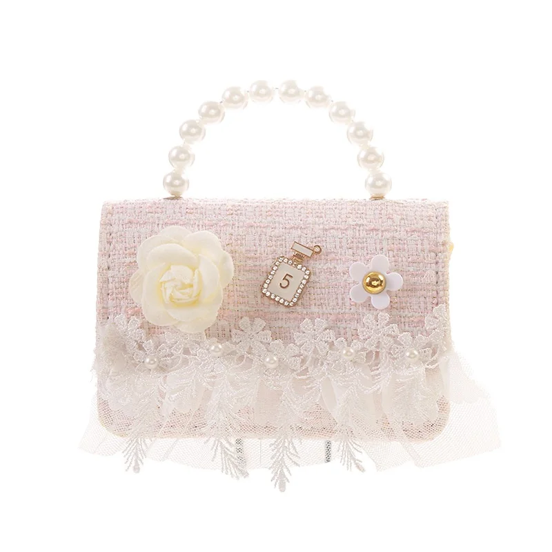 Fashion Autumn Winter New Design Leather Flower Mini Cute Handbag For Girls Small Size Pearl Single Bag Purse