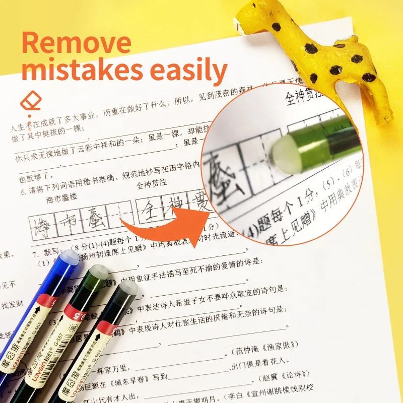 Wholesale gel Pen with Eraser 0.5mm Correct and Non-toxic G-557ER Plastic needle Pens with student Office Erasable Gel Pen