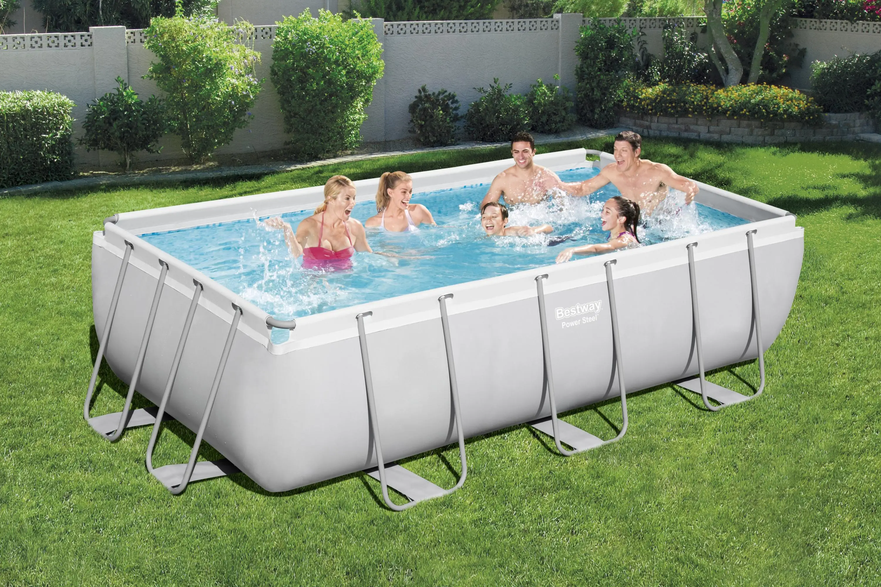 Bestway 56457 Power Steel 13ft 6in x 6ft 7in x 48in Metal Frame Rectangular Garden PVC Include Pump Above Ground Swimming Pool