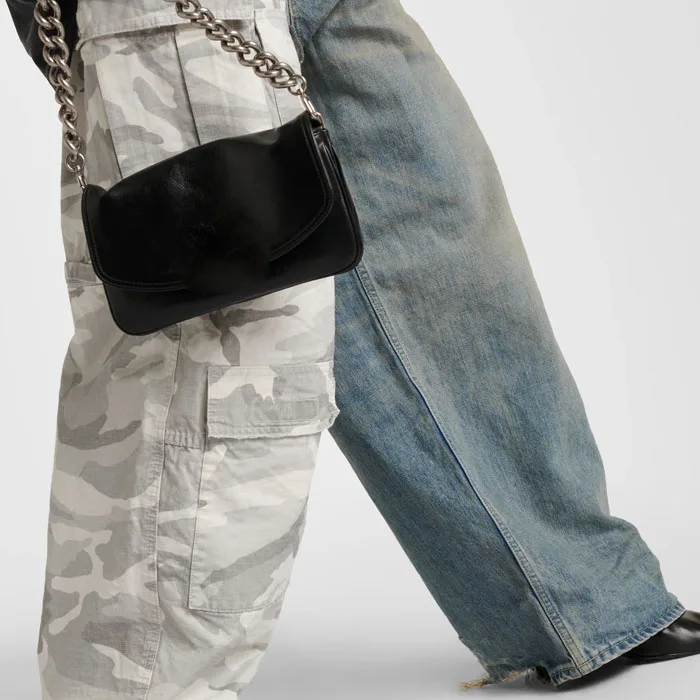 Custom Fashion Cotton ripstop and retro wash denim cargo pants drawstring waist color block camouflage wide leg pants for men