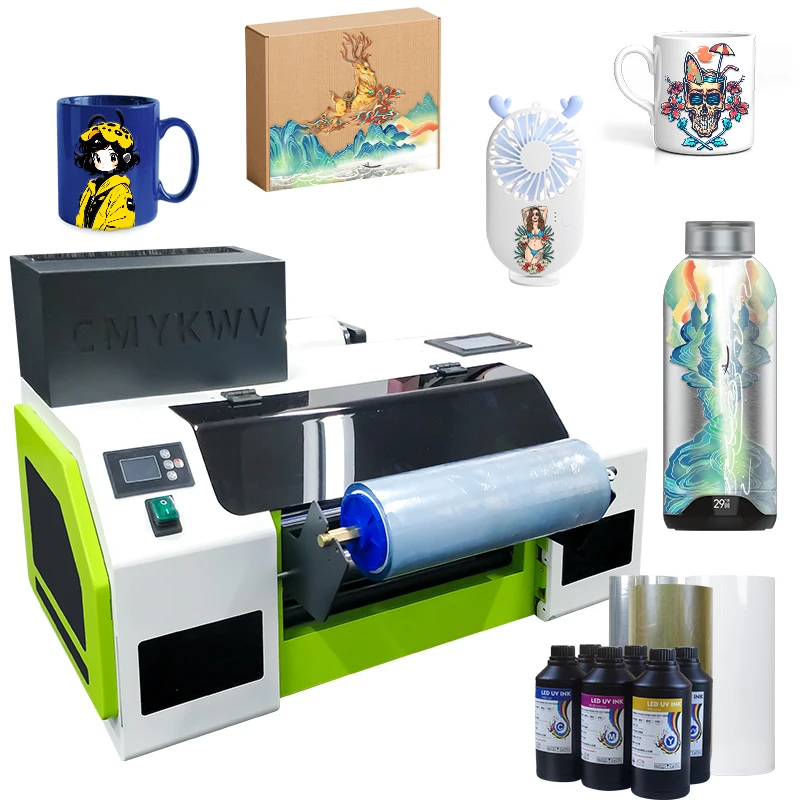 High Speed Uv Dtf A3 Cmyk+W+V Color Cup Wraps Printer Roll Sticker Printing Machine Pro Innovative Technology