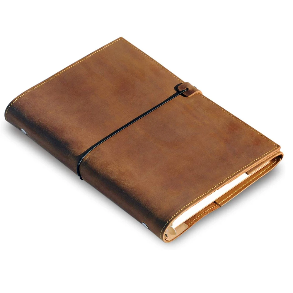 High Class Triple Folding Notebook Premium 6 Ring Loose Leaf Notepad Genuine Leather Binder
