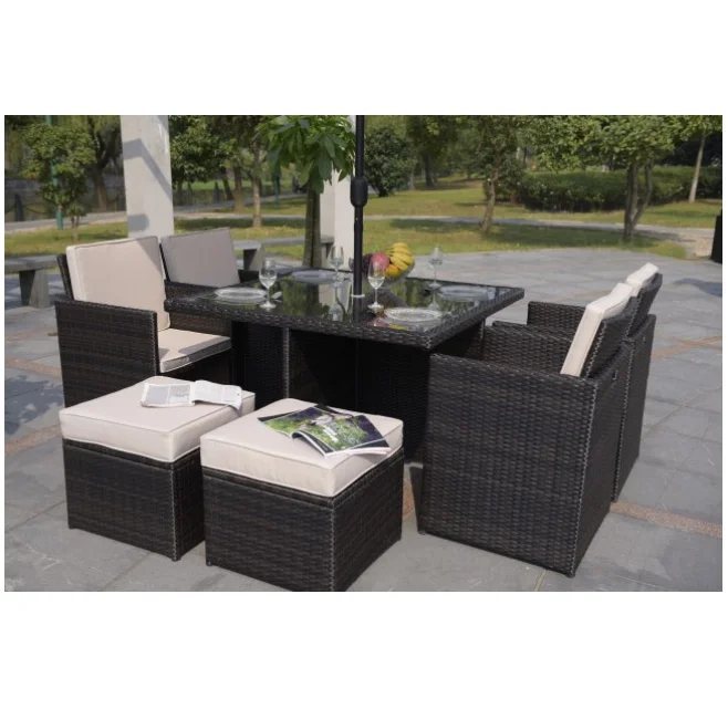 2022 cheap outdoor rattan dining room set garden space saving furniture