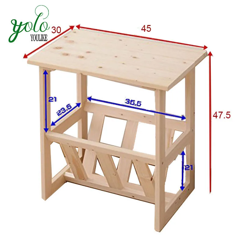 Bamboo Wooden Tea Side Table with Book Rack