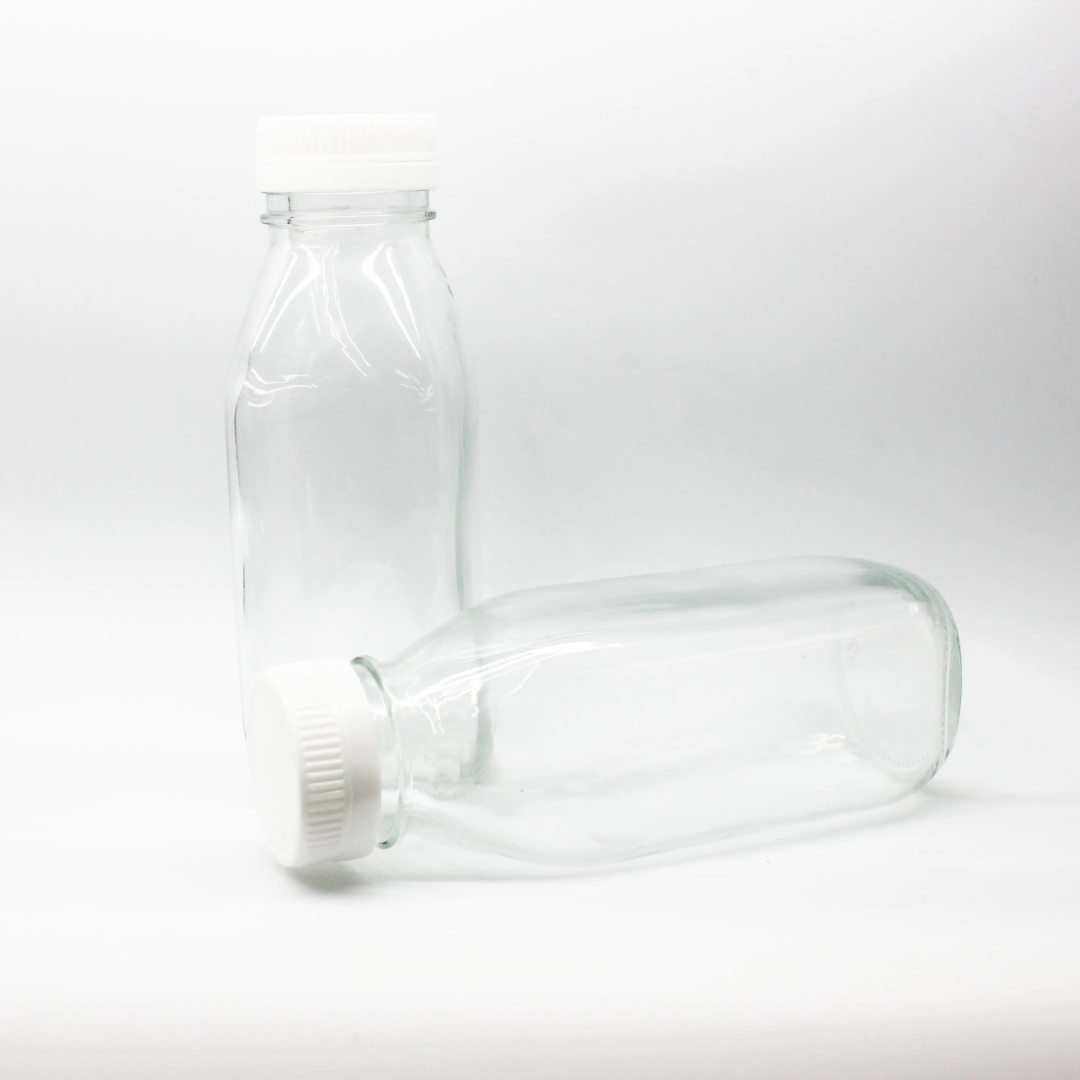 300ml empty Clear glass milk bottle Fruit juice beverage bottle glass drink bottle With Plastic anti-theft cover