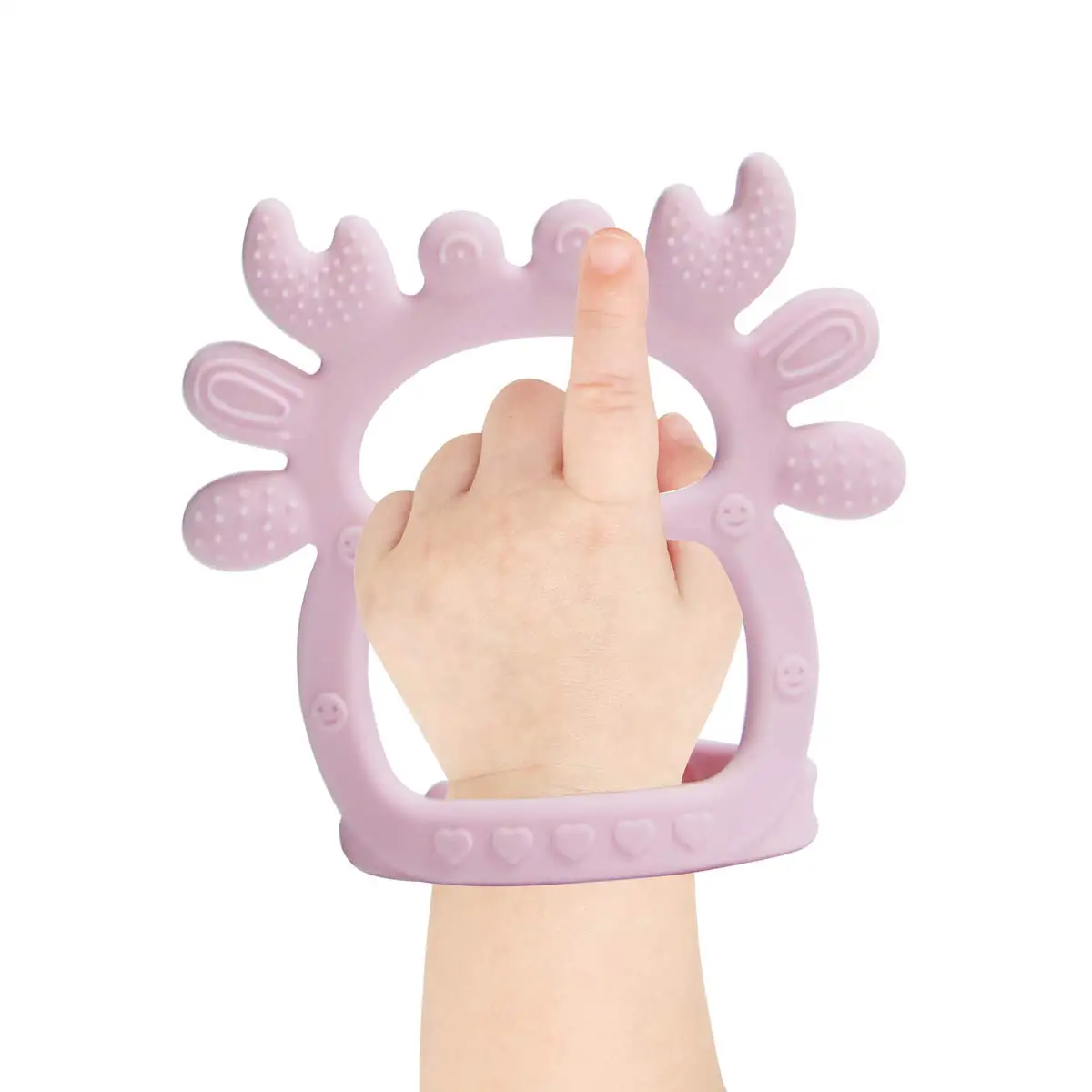 BPA Free Pink Adjustable Strap Anti Droppi Fun Crab Design Silicone Baby Wrist Teether Bracelet Sensory Teething Toy for Infants
