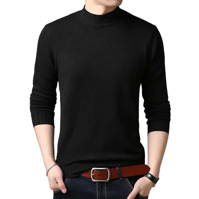 2020 модный мужской классический стиль средней высоты воротник однотонный приталенный акриловый мужской свитер