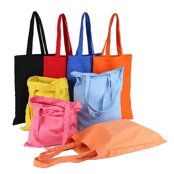 Colorful Custom printed plain cotton tote bag recycled shopping shoulder handle canvas tote bag
