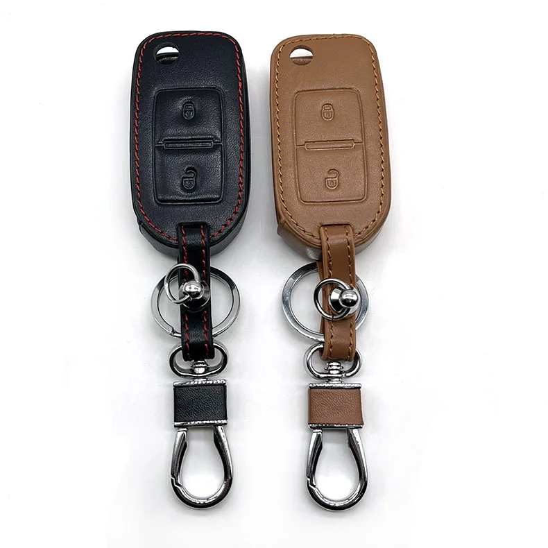 Leather Car Key Cover For VW Volkswagen Golf 6 Polo Passat Seat Ibiza Leon Skoda Octavia Fabia 3 Buttons Folding Remote Fob Case