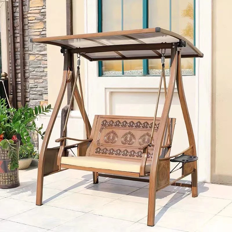 Beautiful palm pattern carving with LED lights with herringbone outdoor swing