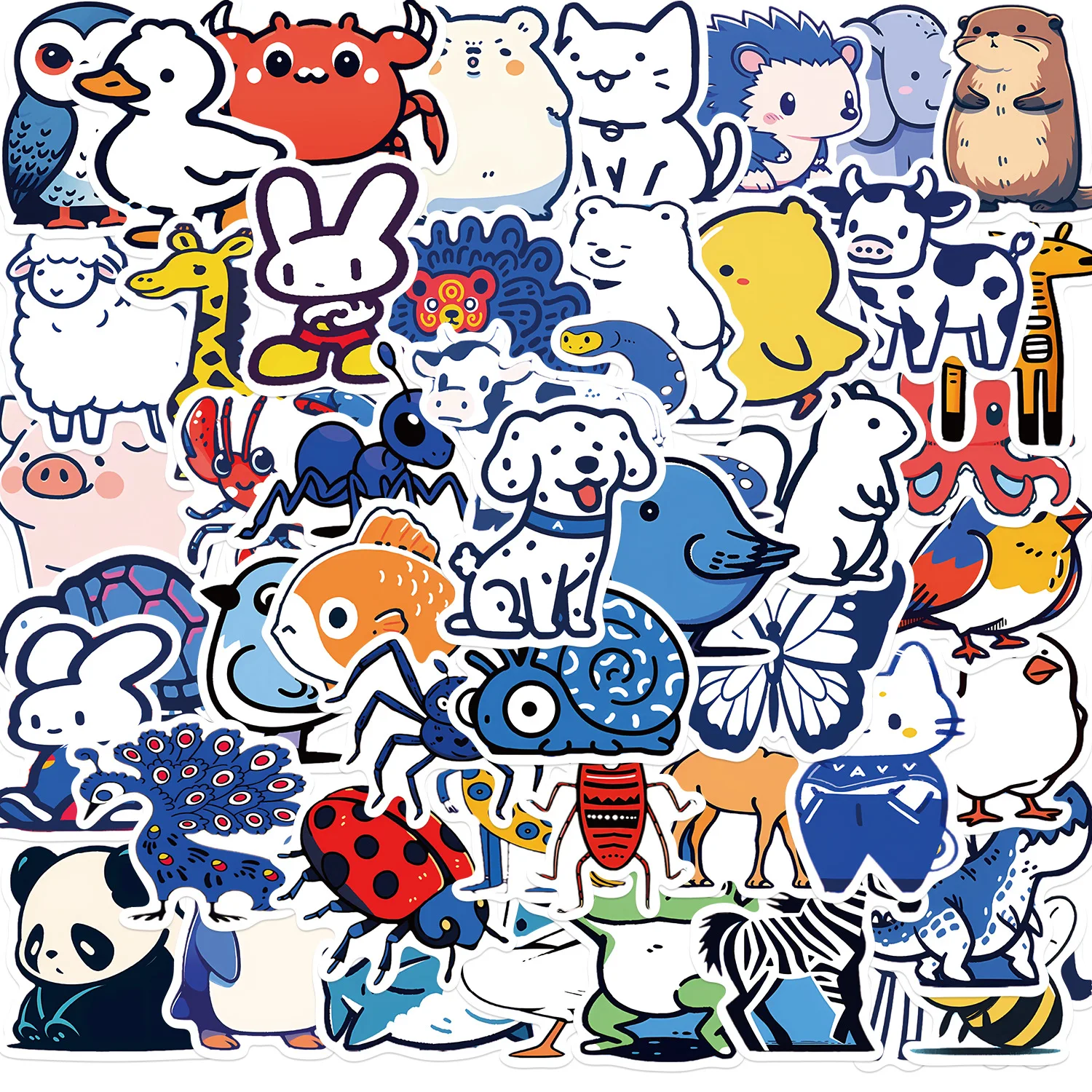 Ins cartoon animal sticker 50pcs custom cute company log pvc waterproof bottle sticker