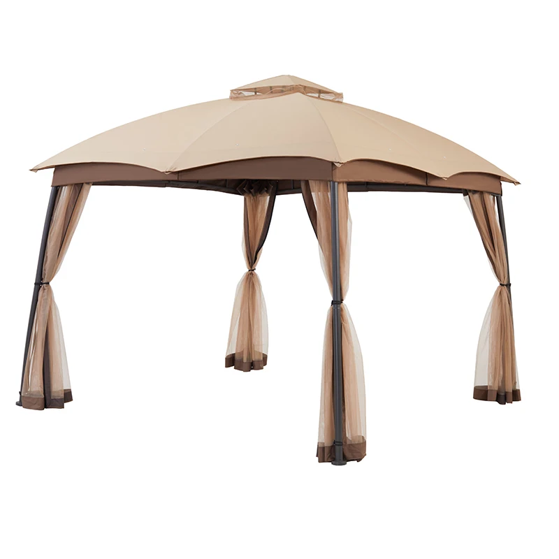 10*13ft Elegant Straight Legs PA Coating Dome Top Garden Canopy With Netting For Hotel Garden