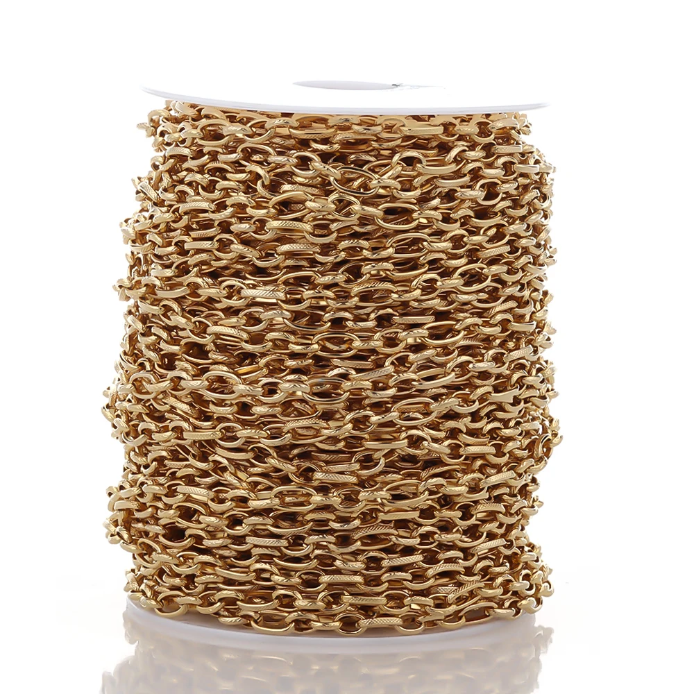 Stainless Steel 6mm Wide Flat Line Embossed Chains for Diy Jewelry Making Accessories Necklace Find Handmade Accessory