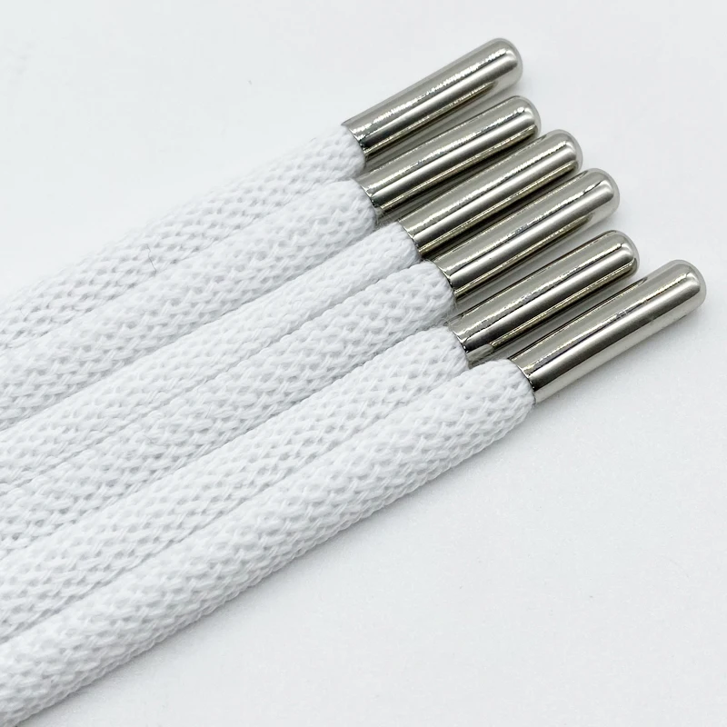 Hot Sale cord polyester flat drawcord with metal tip For hoodie string woven drawcord tips drawstring rope shoelaces