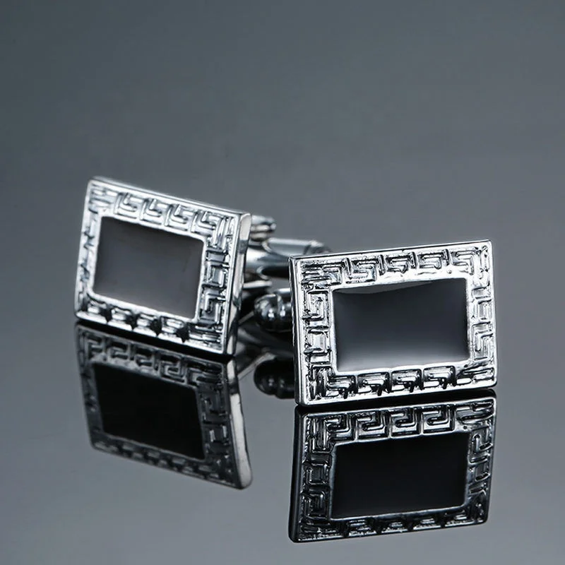 Black Cheap Silver Wedding Shirts Accessory French Cuff Link Sets