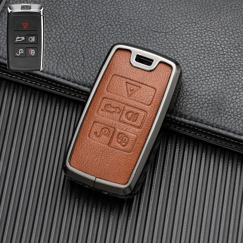 Metal leather car remote key fob case cover shell control protector for Land Rover Defender 130 110 90 defender hard top