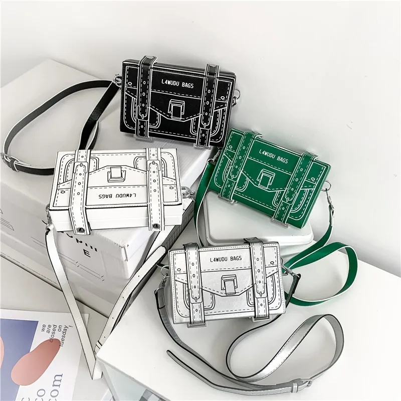 Luxury Graffiti Crossbody Women Chain Phone Bag Purse Female Line Drawing Square Box leather purse