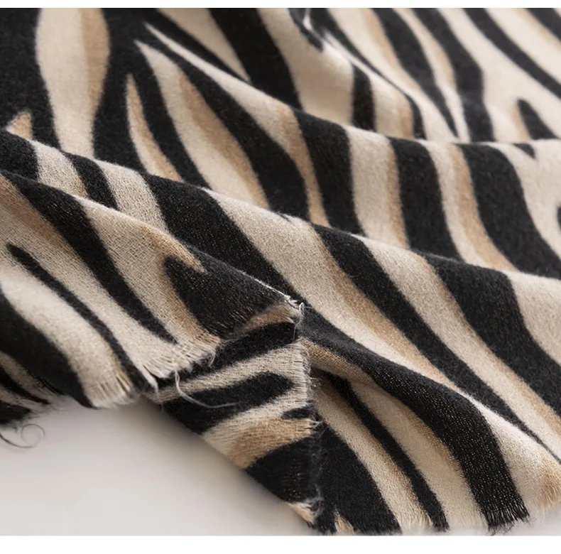 In Stock Winter New Arrival Factory Pashmina Alpaca Scarf zebra pattern 100% Merino Wool other scarf Cashmere Scarf Mufflers