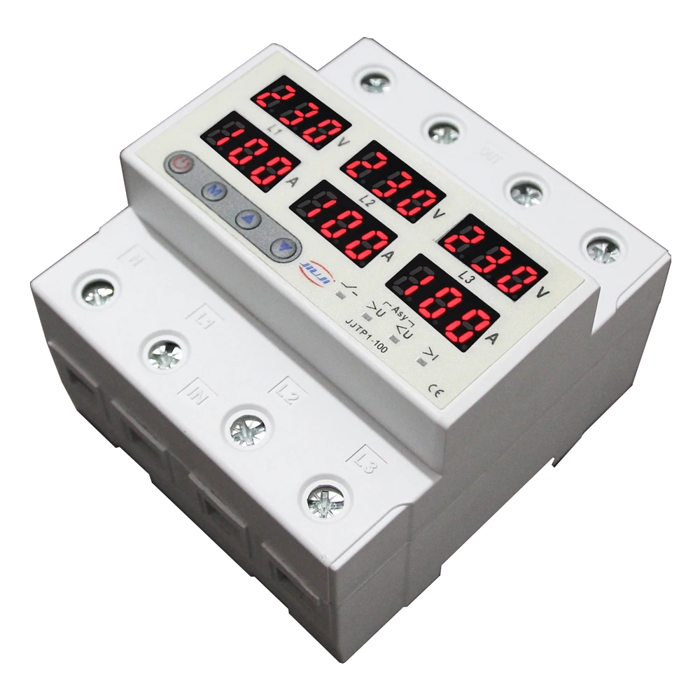 Three Phase Adjustable Over and Under Voltage Protector with Over Current Protection Automatic Recovery Protective Device 100A