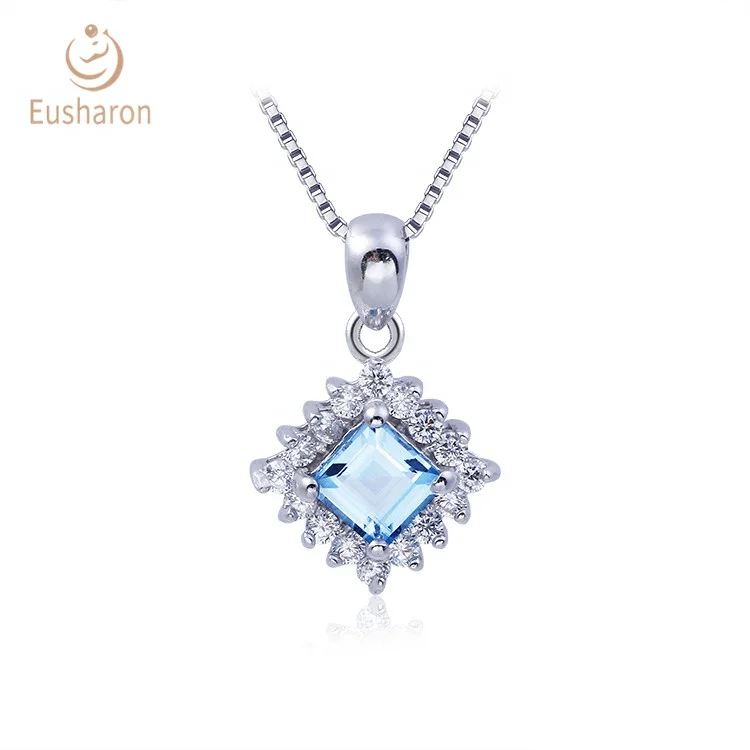 
Fashion Party Gift Jewelry S925 0.6ct Natural Swiss Blue Topaz Square Gemstone Pendant For The Bride 