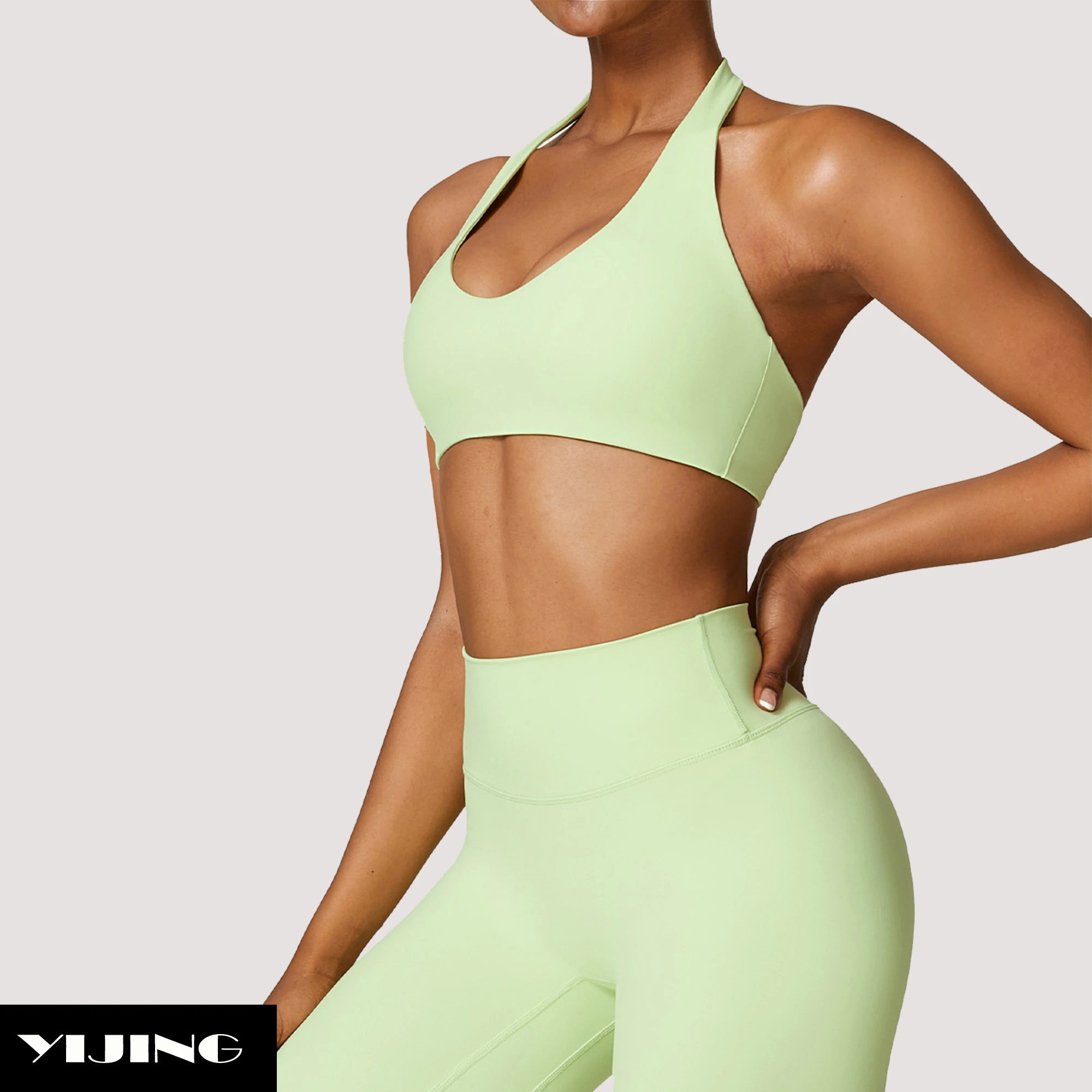 Yijing New Style Private Logo Service Fitness Summer Sports Wear Halter Neck Sports Bra Sportswear & Gym Wear