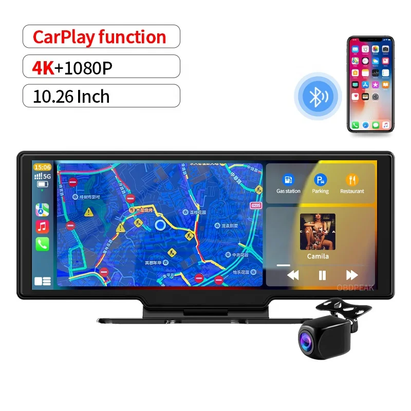 UHD 4K WIFI  Dashcam Wireless Carplay & Android Auto Rearview Car DVR GPS Night Vision Voice Control Video Recorder Black Box