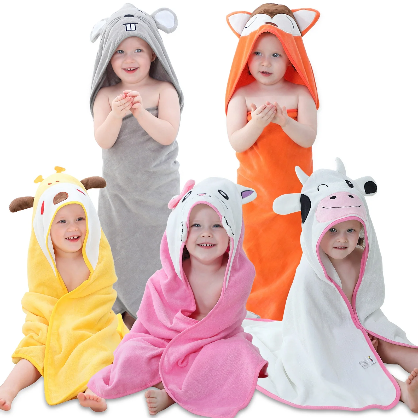 Michley Wholesale 320 GSM 100% Cotton Unisex Animal Kids Beach Hooded Towel