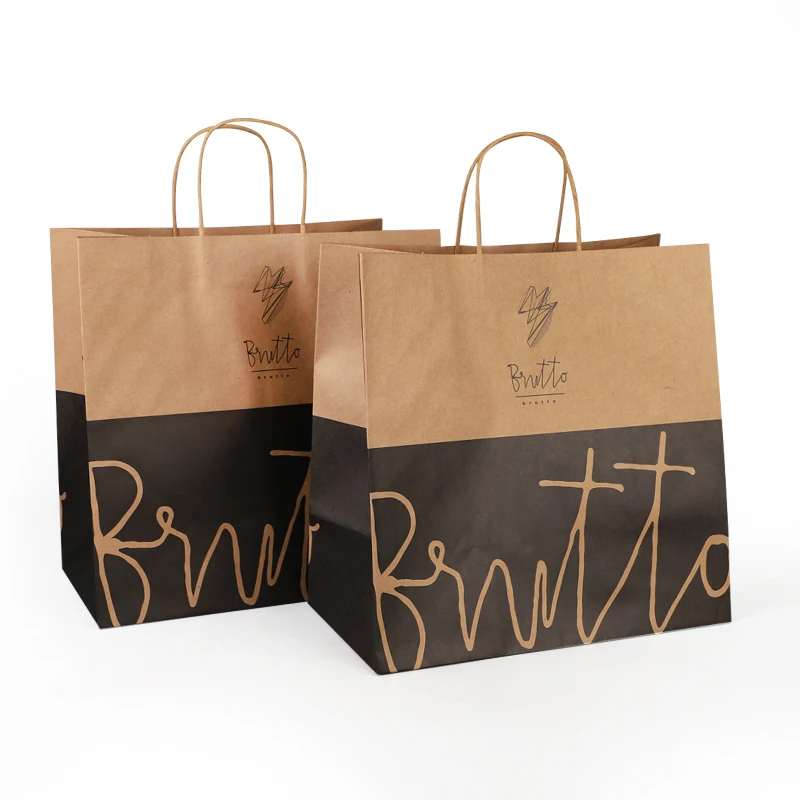 wholesale Customized Portable Recyclable Biodegradable Kraft food paper bag For fast food