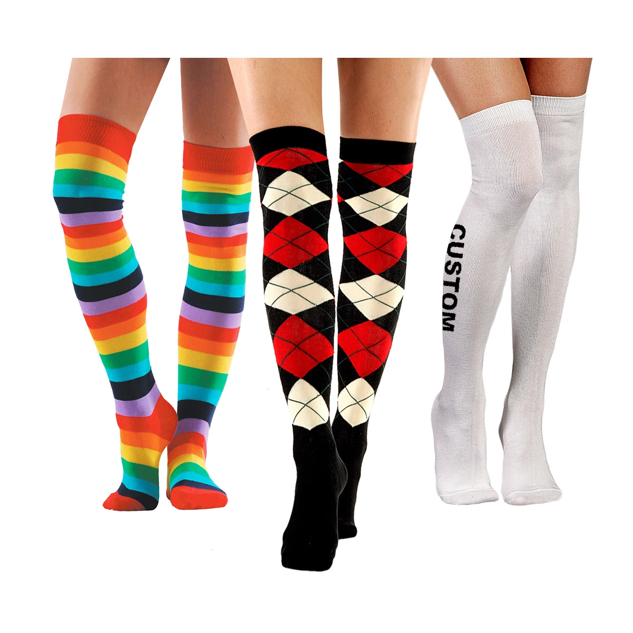KOLOR-II-1020 OEM designer custom white black thigh high socks