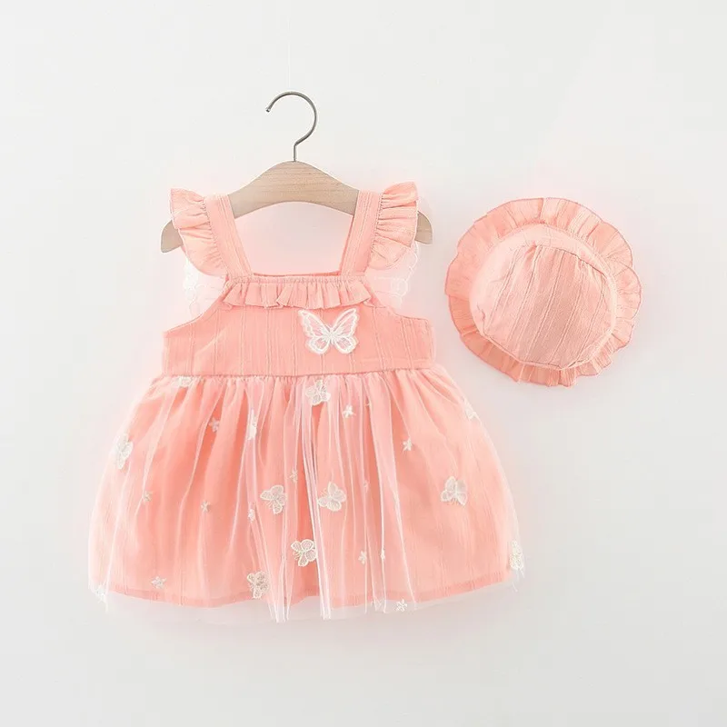 fairy dress for baby girl fly suspender mesh  butterfly skirt with butterfly wing back  + baby hat kids party dresses