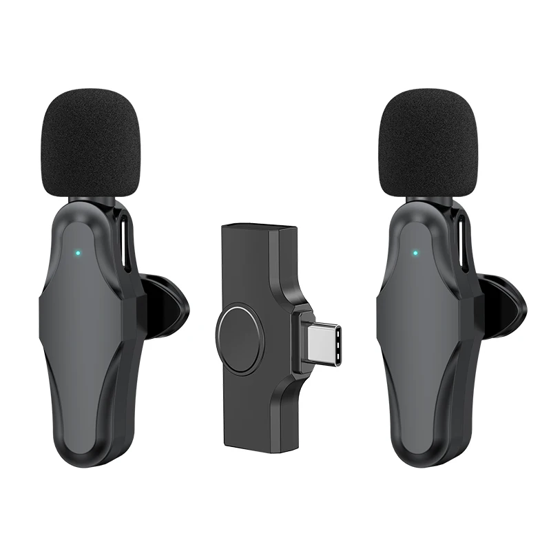 2022 New k9 wireless microphone Lavalier 2.4G Mini Record vlogging clip on mic Lapel Wireless Microphone for iPhone mobile phone