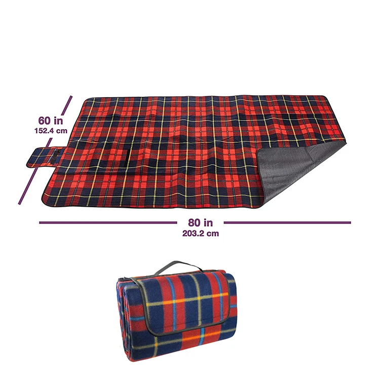 Promotional Recycled Portable Beach Mat Picnic Outdoor Travel Camping Hiking Activities Red Blue Plaid Waterproof Picnic Mat