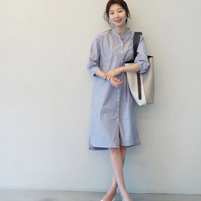 Or61719b Весенние Новые простые Стильные женские повседневные длинные блузки платья однотонное женское