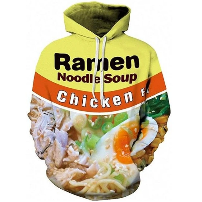 Wholesale 3D Ramen Chicken Noodle Soup Hoodie Beef Sweatshirt For Men Women Cotton Cute Pullover Hoodie Hooded Sweatshirt