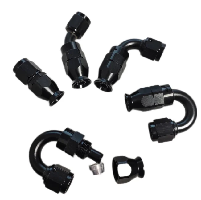 High quality black 0 45 90 degree ptfe hose end an10 an8 an6 an fuel fittings for e85 ptfe hose