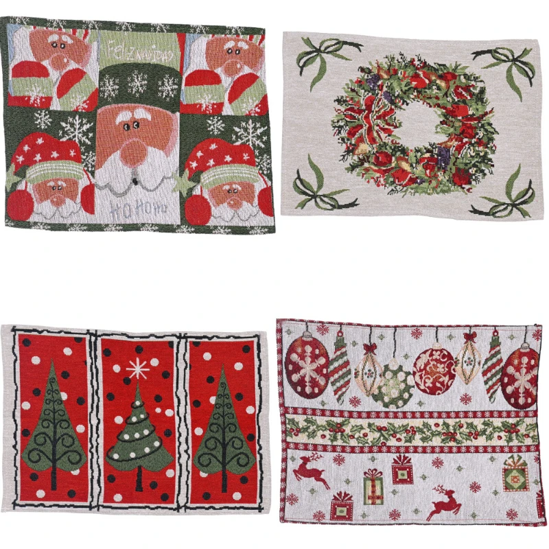 Christmas Knitted Table Placemats Festive Santa and Tree Patterns for Holiday Home Decoration