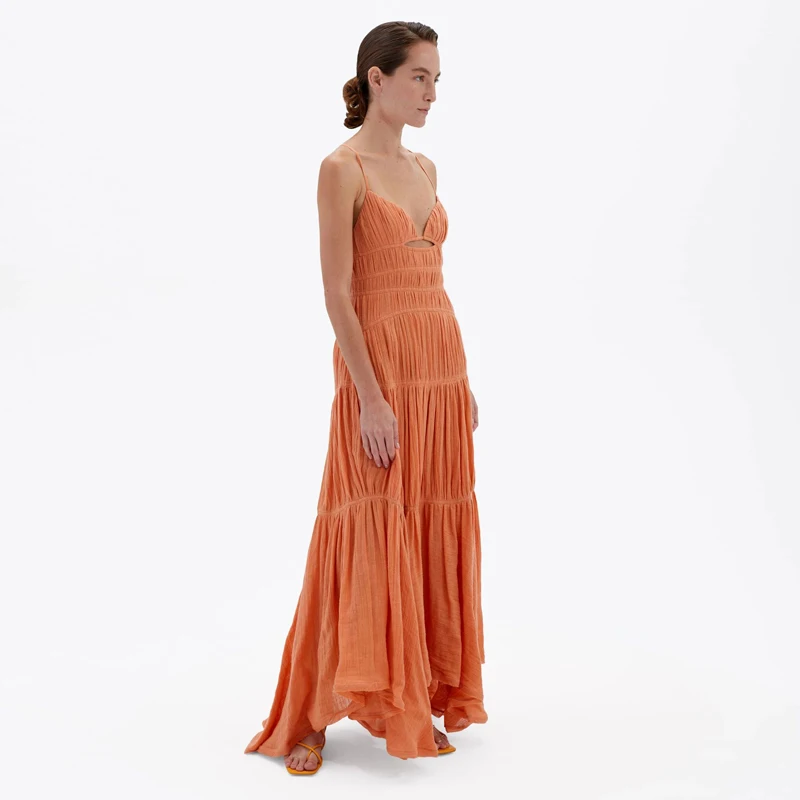 2021 Sexy Summer Outfits Linen Gauze Maxi Dress for Woman Casual Dresses