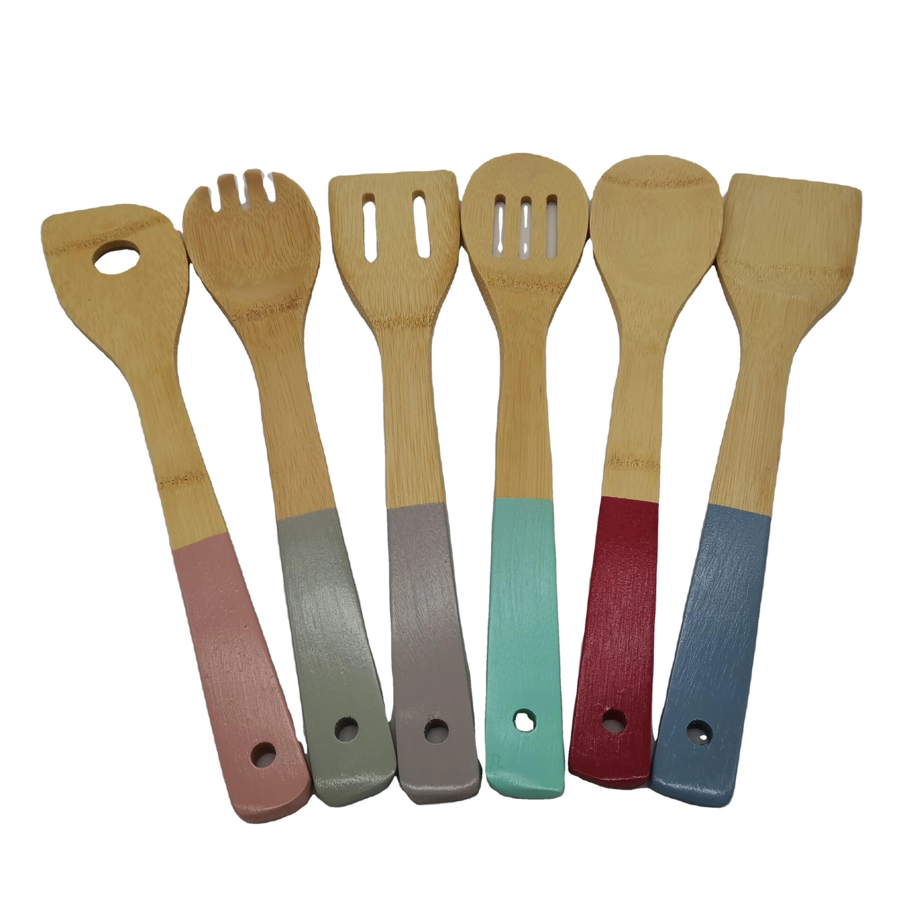 5 Piece Bamboo Kitchen Utensil Set ass color handle