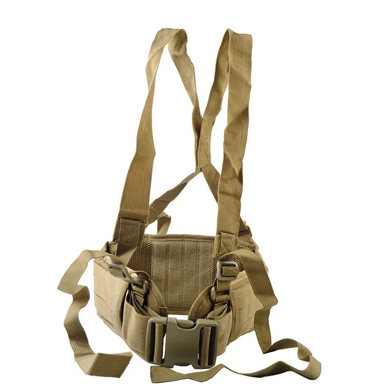 MOLLE Battle Belt w/ Suspenders CAMO Adjustable Functional Tactical Chest Harness belt