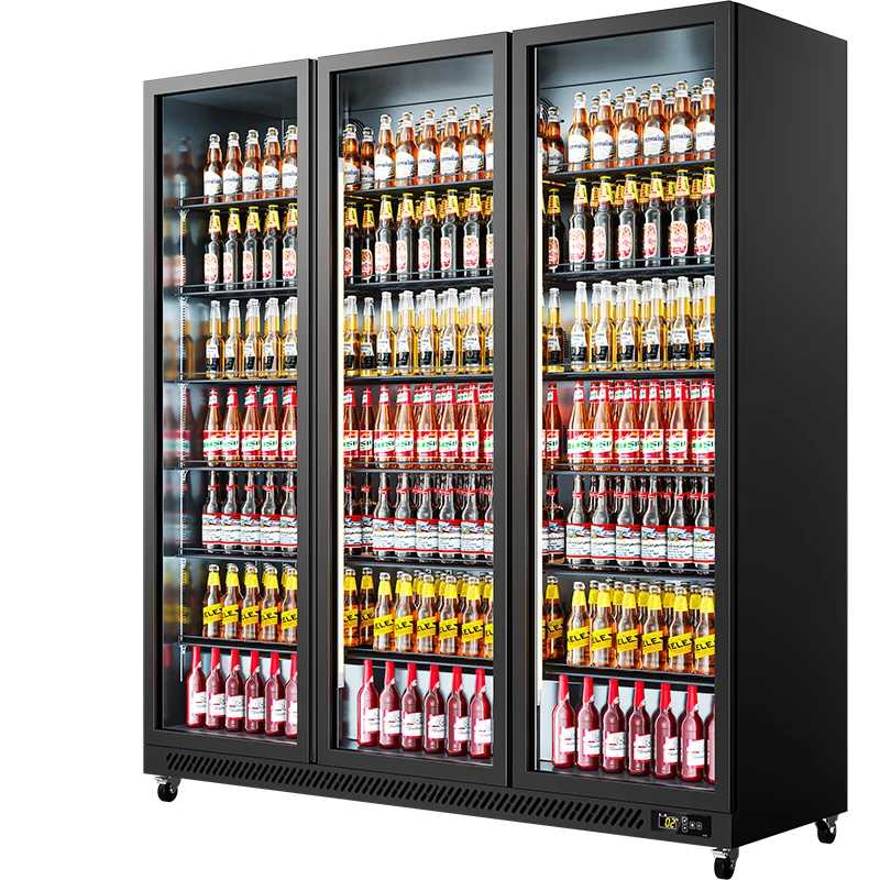 LB1880C экономичный, без запотевания, черный, белый цвет, 1250L, трехдверный холодильник с морозильной камерой для супермаркетов