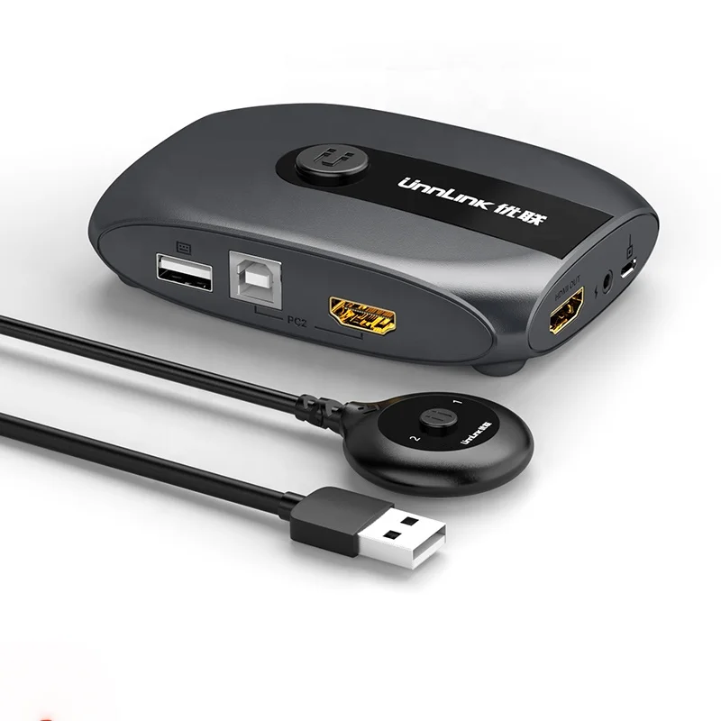 Квм-переключатель Unnlink 4k @ 30 Гц 4:4:4 HDMI, 2 порта, совместное использование USB 2,0 с удлинителем для рабочего стола