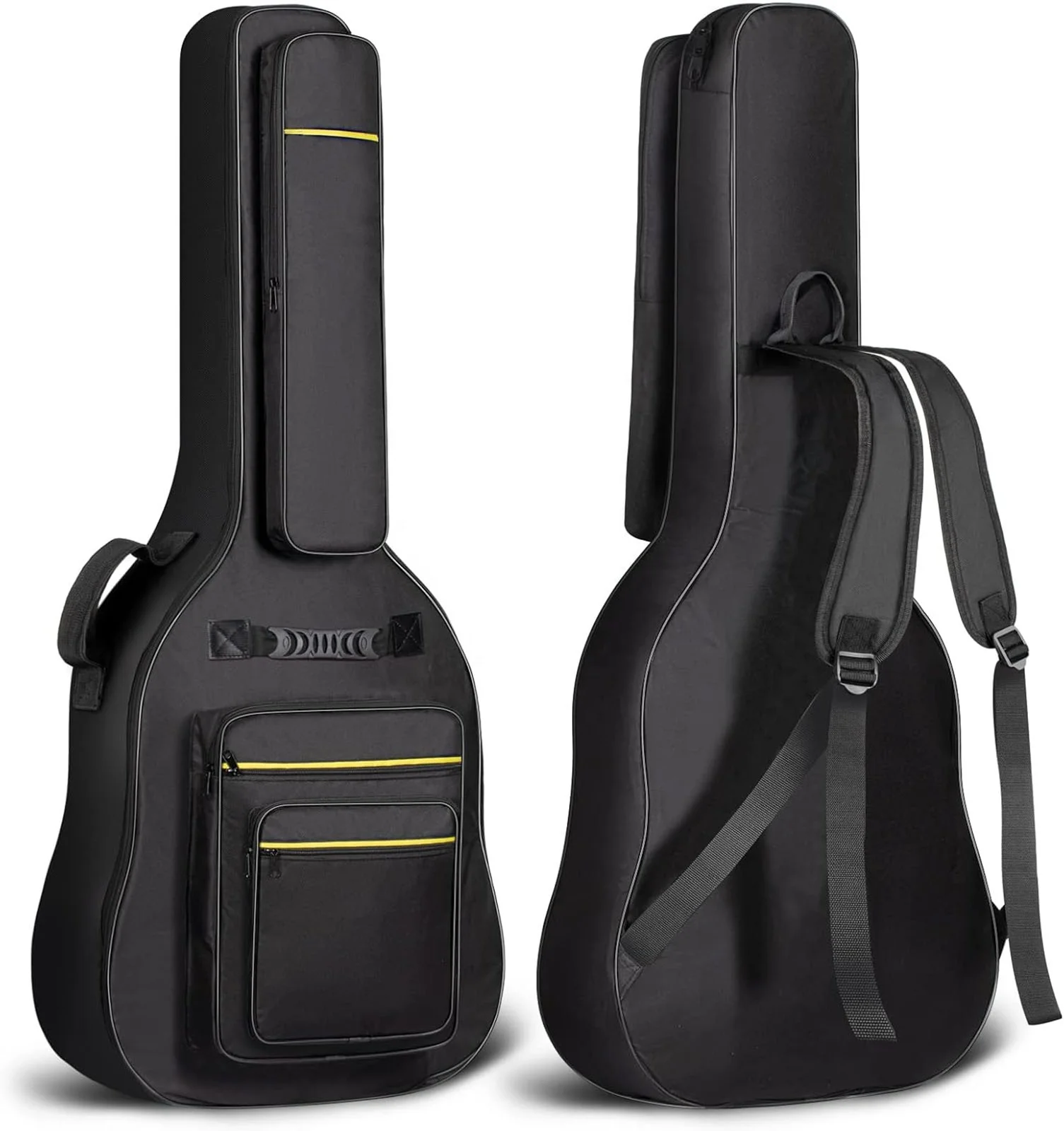 Multi-pockets for Jumbo and Dreadnought 0.47in Thick Padding Dual Adjustable Shoulder Strap Guitar Gig Bag with Back Hanger Loop