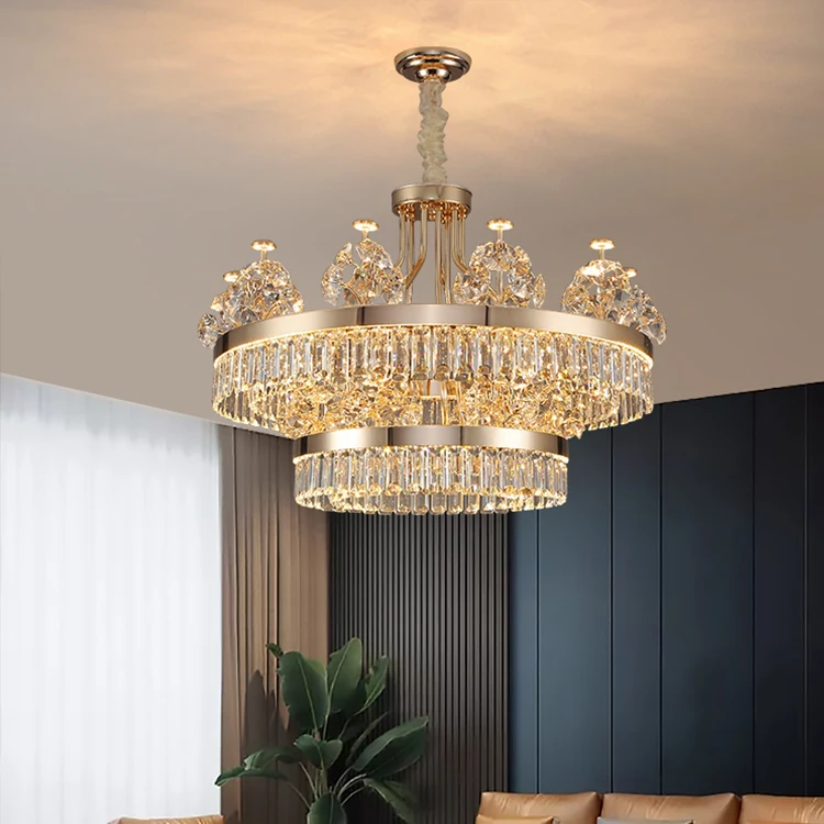 Morden Luxury Gold Decoration Villa Hotel Lobby Crystal Led Ceiling Chandeliers Pendant Light