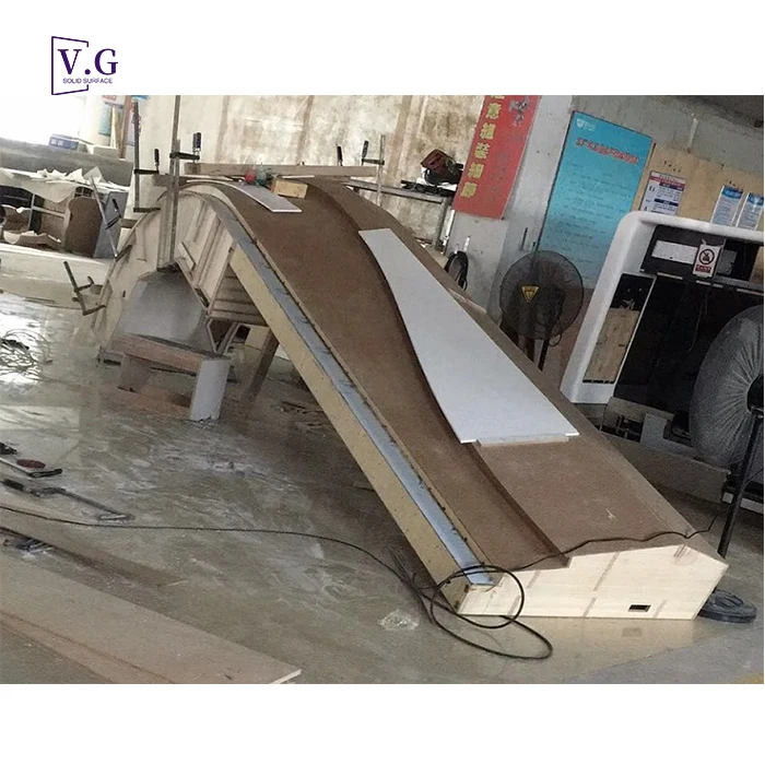 Customize Golf Club reception counter front desk Corian Solid Surface boat shape reception desk for dental clinic