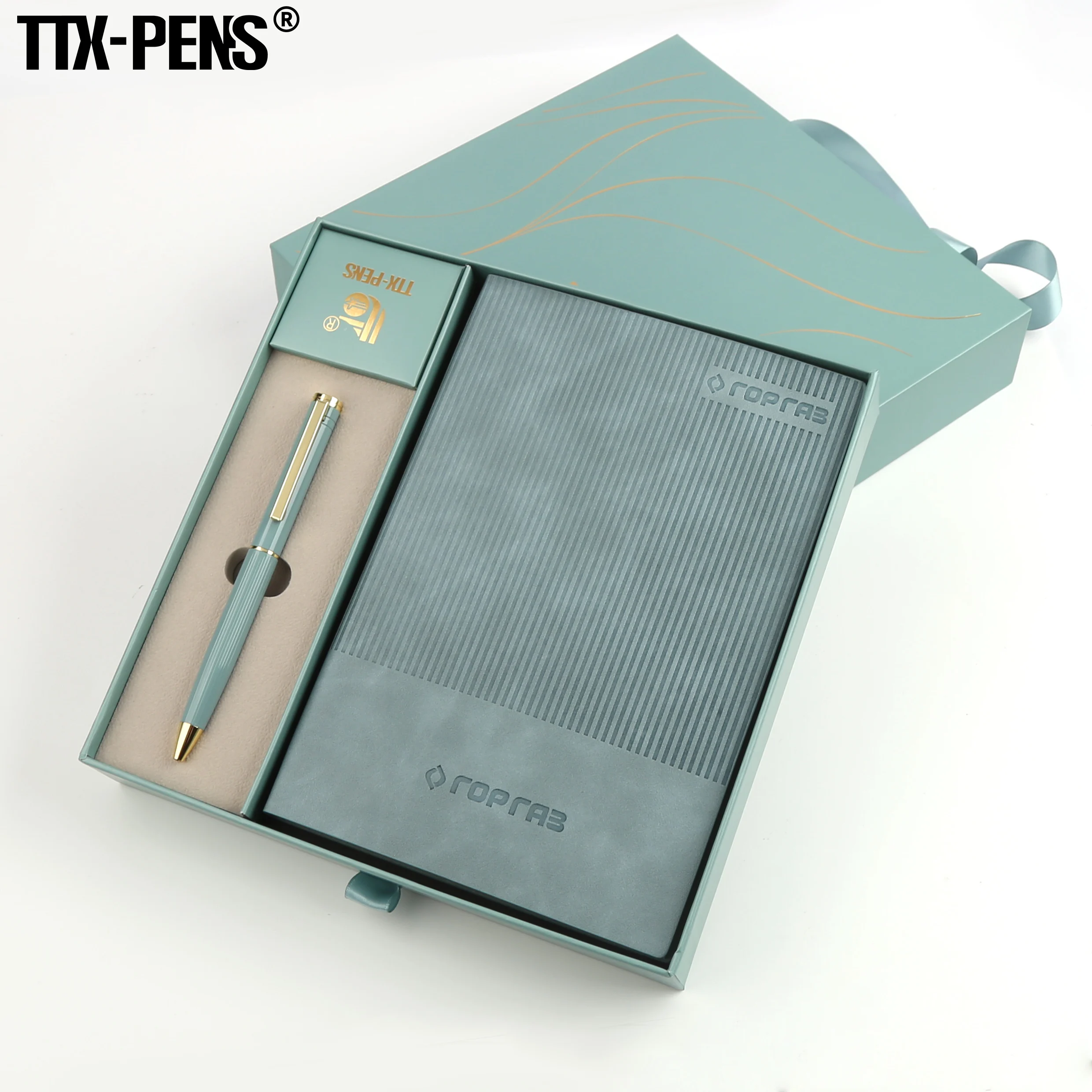 TTX Christmas Promotional Business Gift Write Smoothly Felt Notebook Metal Ballpoint Pen Gift Set With Box
