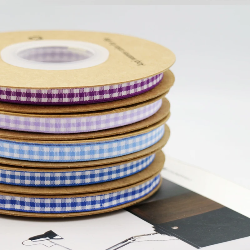 
Factory direct sale 6MM High quality Gingham ribbon for festival decroation gift box packing hair bow ribbon roll 