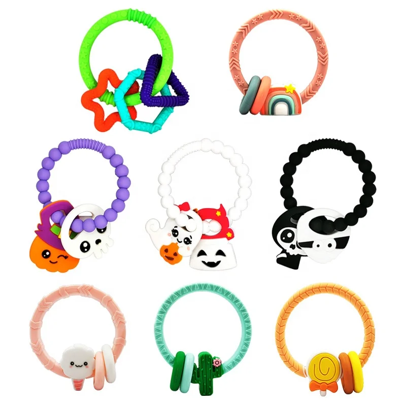 New bpa free organic baby teethers custom silicone baby rattles and teethers toy