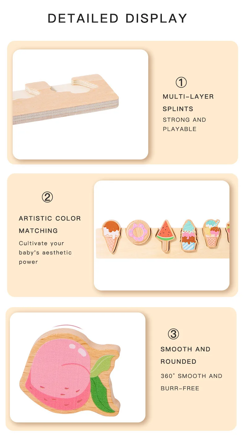 New Arrival Fun Kids Dessert Fruit Traffic Cognition Matching Board Montessori Preschool Educational Puzzle Board