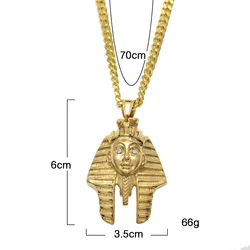Stainless Steel Pharaoh Head Eye Diamond Pendant Cobra Shape Color Preserving Egyptian King Necklace